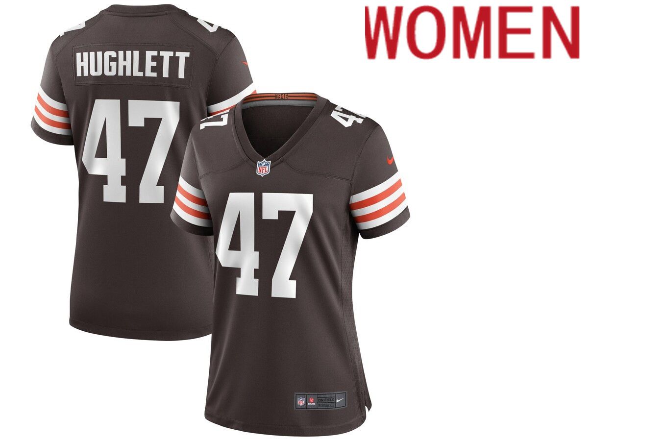Women Cleveland Browns #47 Charley Hughlett Nike Brown Game NFL Jersey->women nfl jersey->Women Jersey
